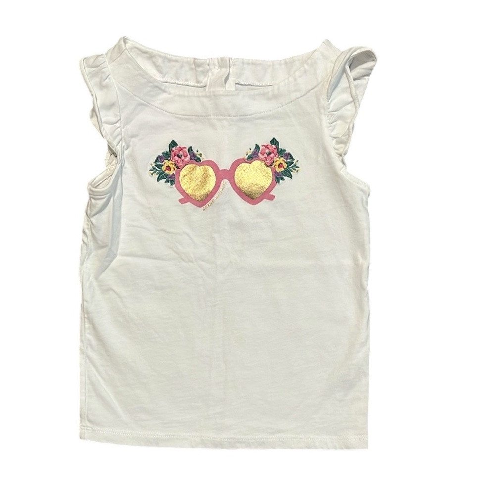 Janie and Jack size 6, White and Gold Tank Top with Ruffle Sleeves